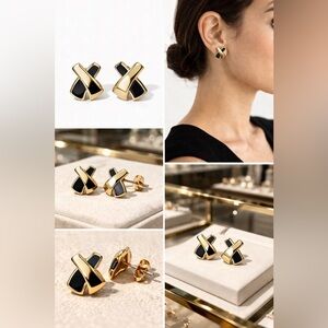 ✨🖤Vintage Gold & Black X Design Stud Earrings | Minimalist Statement🖤✨